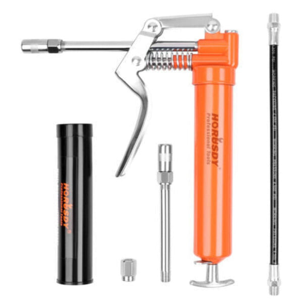 Horusdy 2 Way Mini Grease Gun Manual Pistol Grip With 3Oz Cartridge Flexi Hose & Coupler Grease Guns