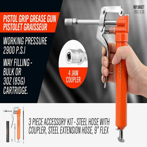 Horusdy 2 Way Mini Grease Gun Manual Pistol Grip With 3Oz Cartridge Flexi Hose & Coupler Grease Guns