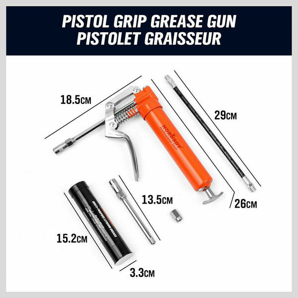 Horusdy 2 Way Mini Grease Gun Manual Pistol Grip With 3Oz Cartridge Flexi Hose & Coupler Grease Guns