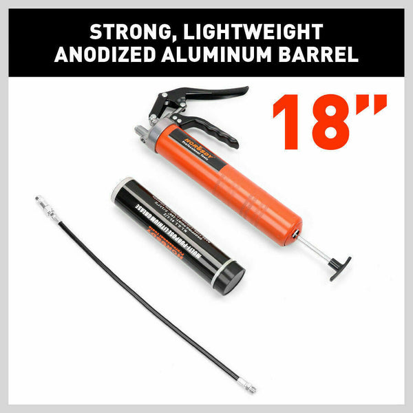 Horusdy 18'' Manual Pistol Grip Grease Gun Flow Pressure 4500Psi Flexi Hose & Coupler Grease Guns