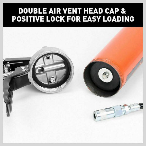 Horusdy 18'' Manual Pistol Grip Grease Gun Flow Pressure 4500Psi Flexi Hose & Coupler Grease Guns