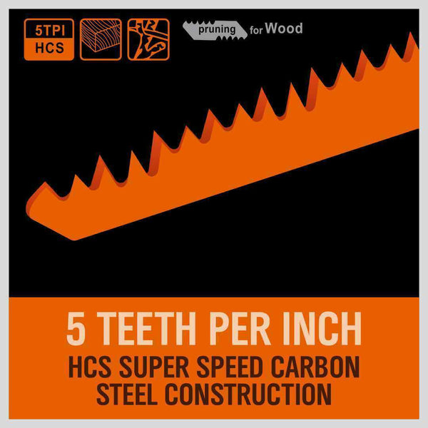 5Pc 9" / 240Mm Reciprocating Saw Blades 5Tpi Wood Timber Pruning Tool With Case