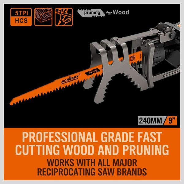 5Pc 9" / 240Mm Reciprocating Saw Blades 5Tpi Wood Timber Pruning Tool With Case