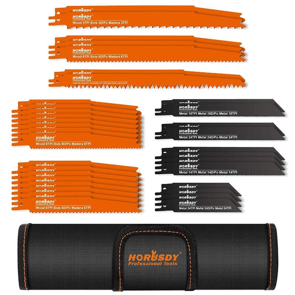 Horusdy 34 Piece Reciprocating Saw Blade Set Wood And Metal Cutting Blades With Storage Pouch Other Saw Blades