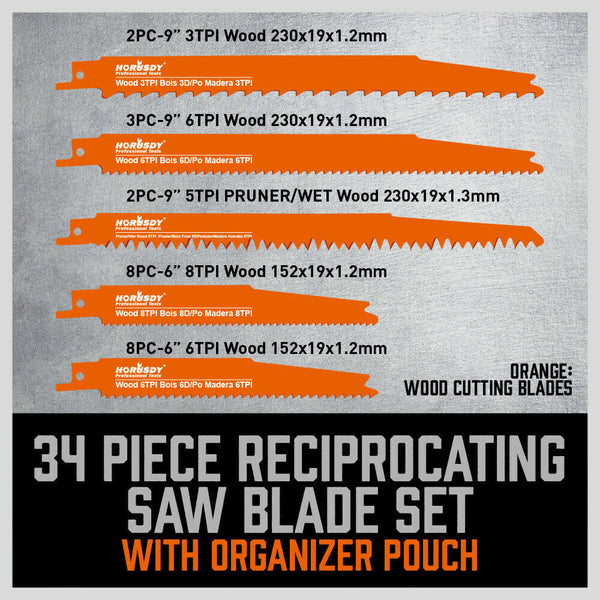 Horusdy 34 Piece Reciprocating Saw Blade Set Wood And Metal Cutting Blades With Storage Pouch Other Saw Blades