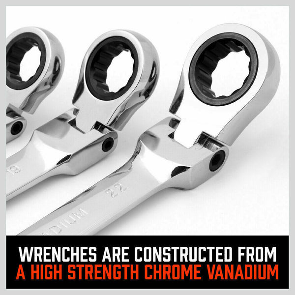 Horusdy 10Pc Flexible Head Ratchet Spanner Set Metric Wrench Crv With Carry Pouch 8 22Mm Wrench Sets