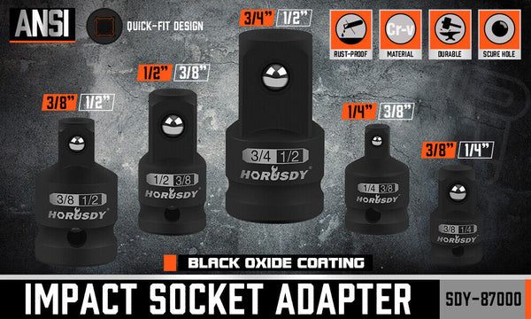 Horusdy 5Pcs Impact Socket Adapter Set Reducer 1/4 3/8 1/2 Inch Drive