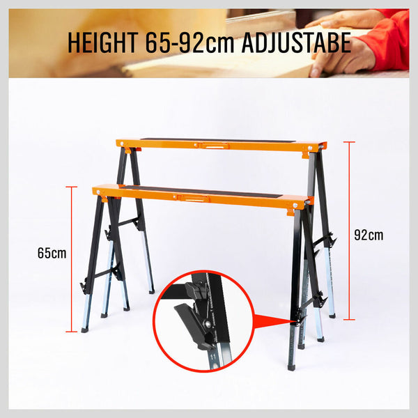 Horusdy 4Pc Mastercraft Sawhorse Metal Folding Non Slip Surface Horse 120Kg Capacity Jacks Stands & Sawhorses
