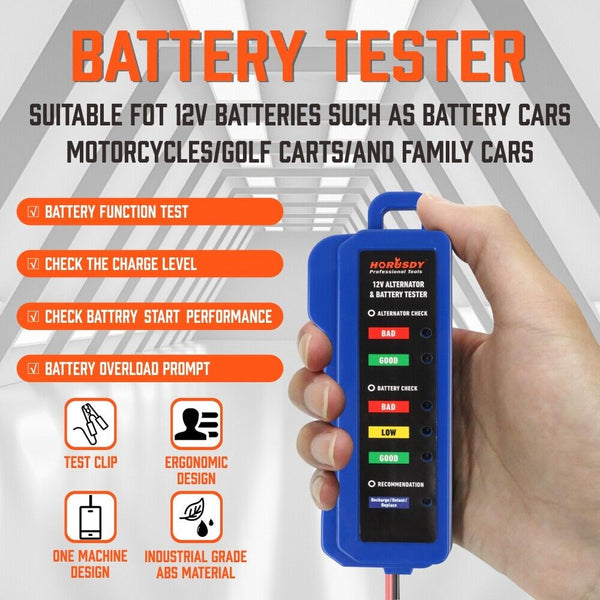 Horusdy Digital 12V Alternator Battery Tester Car Load Automotive Voltage Check Battery Testers