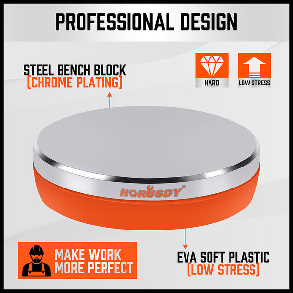 Horusdy 3" Steel Bench Block Round Jewelry Stamping Tool Mirror Polishing With 2 Punches Other Tools