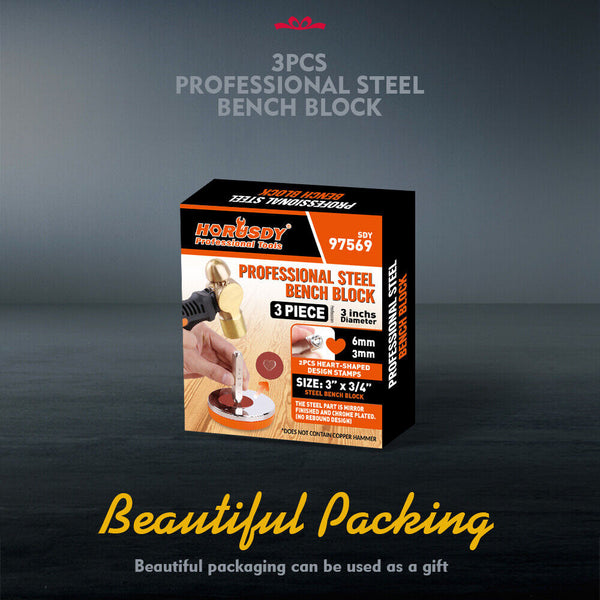 Horusdy 3" Steel Bench Block Round Jewelry Stamping Tool Mirror Polishing With 2 Punches Other Tools