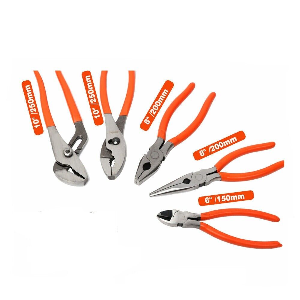 Horusdy 5Pc Set Diagonal Linesman Long Nose Groove Joint Slip Pliers