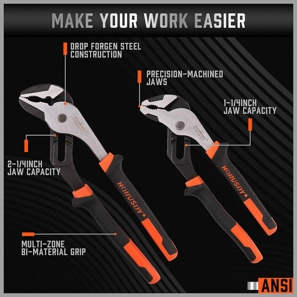Horusdy 2Pc Groove Joint 8 & 10 Inch Multi Grip Non Slip Heavy Duty Pipe Wrench Pliers