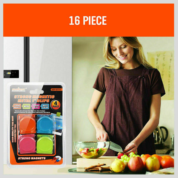 Horusdy 16Pc Magnetic Spring Clamps Refrigerator Clips Note Holder Fridge Tips Refrigerator Magnets