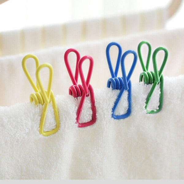 Horusdy 10Pc Steel Clips Multi Use Spring Clamps Clothes Peg Hanging Note Book Laundry Pegs & Peg Bags