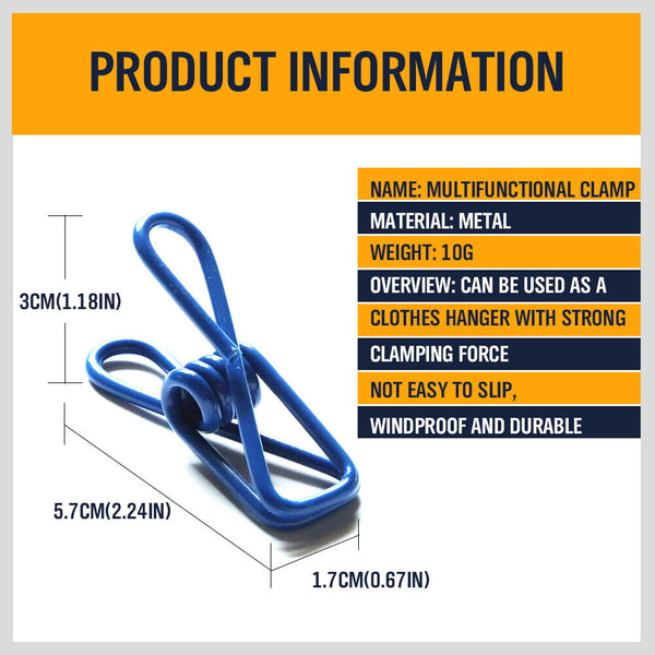 Horusdy 10Pc Steel Clips Multi Use Spring Clamps Clothes Peg Hanging Note Book Laundry Pegs & Peg Bags