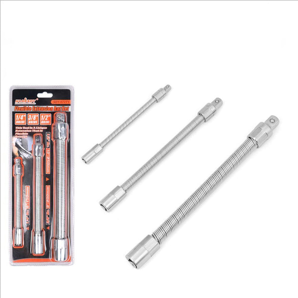 Horusdy 3Pc Flexible Socket Extension Bars Shaft Set 1/2" 1/4" 3/8" Drive 10" 6" Long Taps & Dies