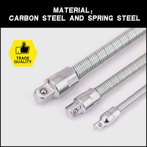 Horusdy 3Pc Flexible Socket Extension Bars Shaft Set 1/2" 1/4" 3/8" Drive 10" 6" Long Taps & Dies