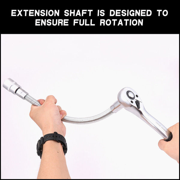 3Pc Flexible Socket Extension Bars Shaft Set 1/2" 1/4" 3/8" Drive 10" 6" Long