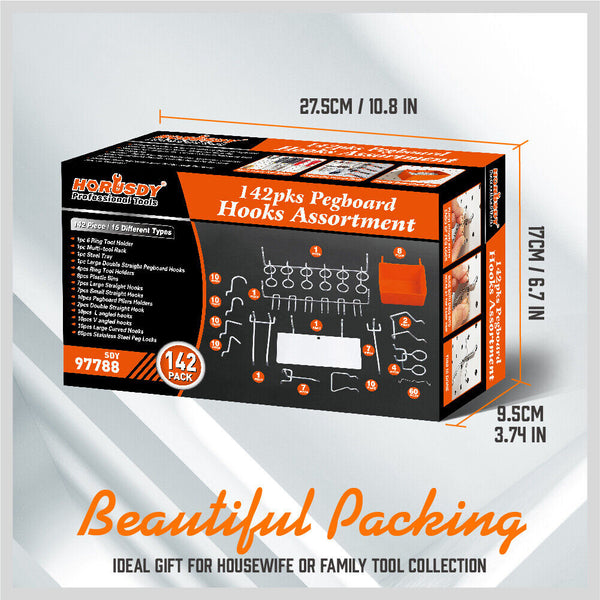 142Pc Pegboard Hooks Set Board Hanger Assortment Storage Trays Organiser Bin Other Tool Storage