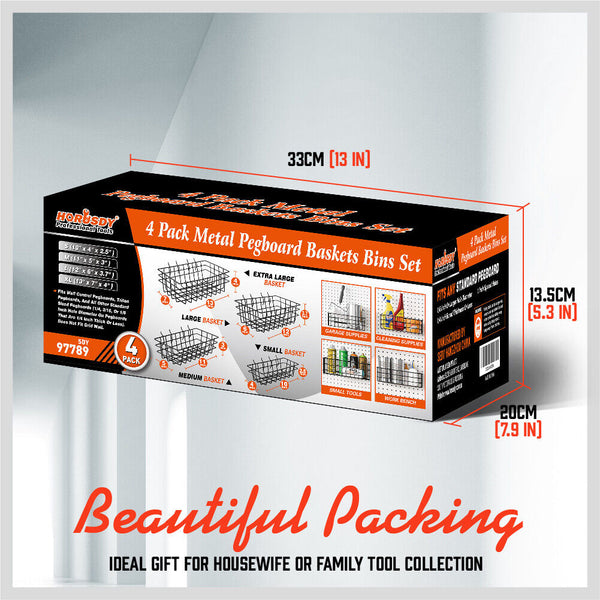 Horusdy 4Pc Pegboard Baskets Set Storage Bins Board Organizer Size Display Hangers Other Tool Storage