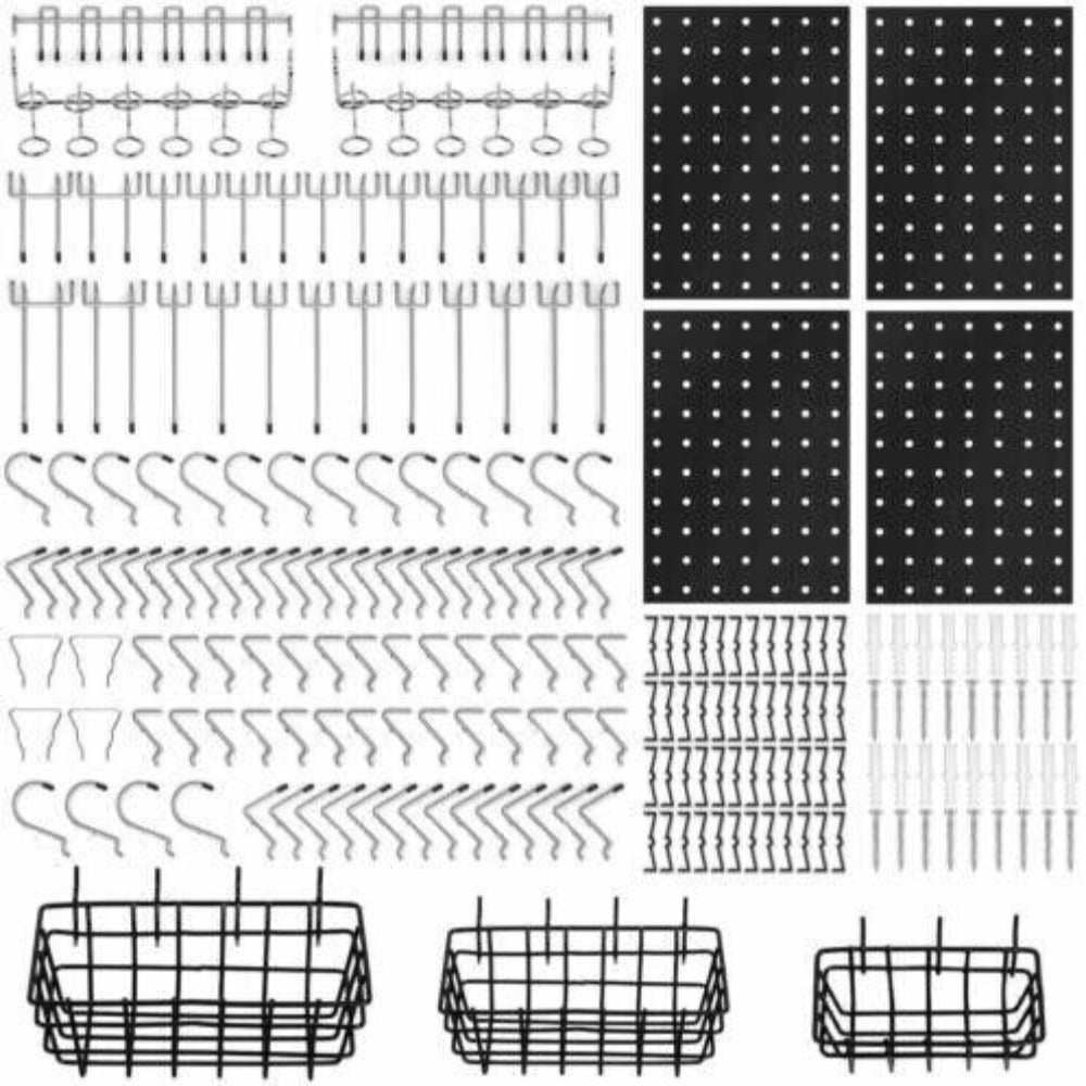 Horusdy 127Pc Pegboard Hooks Set Storage Baskets Organizer Hanger Inc. 4 Small Board Other Tool Storage