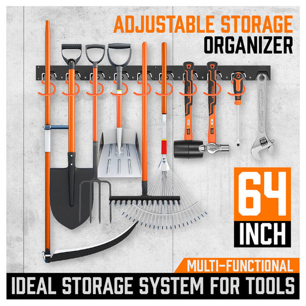 Horusdy 64" Wall Mount Tool Hanger Garden Storage Organizer Mop Broom Holder Hook Pegs Other Tool Storage