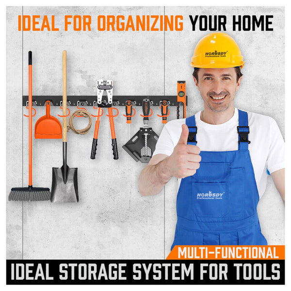 64" Wall Mount Tool Hanger Garden Storage Organizer Mop Broom Holder Hook Pegs