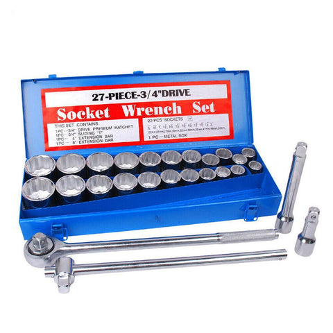 Horusdy 27Pc Heavy Duty Socket Wrench Set 3/4" Drive Metric & Imperial Extension Case Socket Wrenches