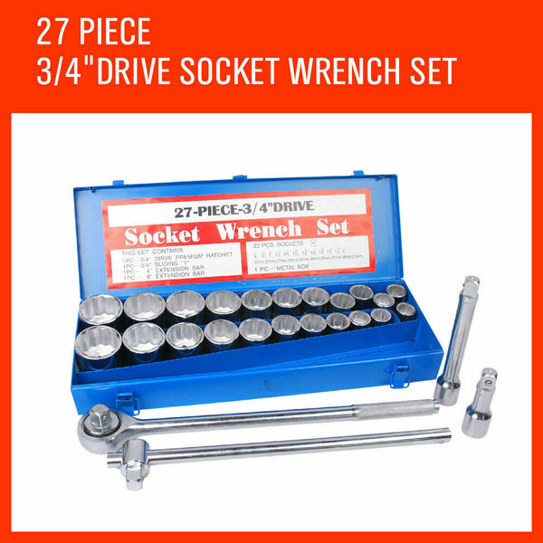 Horusdy 27Pc Heavy Duty Socket Wrench Set 3/4" Drive Metric & Imperial Extension Case Socket Wrenches