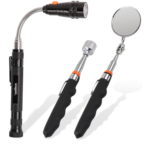 Horusdy 3Pc Magnetic Pick Up Tool Swivel Inspection Mirror Flexible Telescope Led Light Other Hand Tools