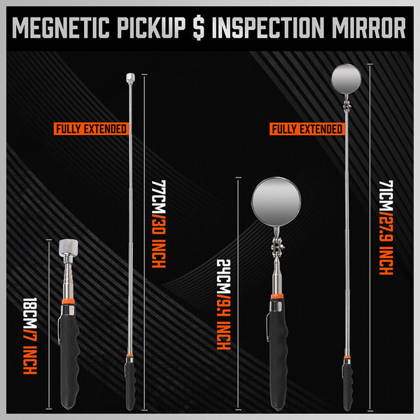 Horusdy 3Pc Magnetic Pick Up Tool Swivel Inspection Mirror Flexible Telescope Led Light Other Hand Tools