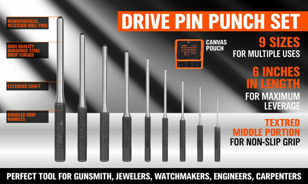 9Pc Roll Pin Punch Set Bolt Catch Gun Building Removing Repair Tool Canvas Pouch Other Hand Tools