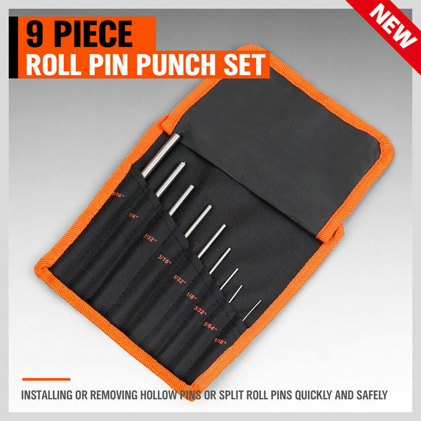 9Pc Roll Pin Punch Set Bolt Catch Gun Building Removing Repair Tool Canvas Pouch