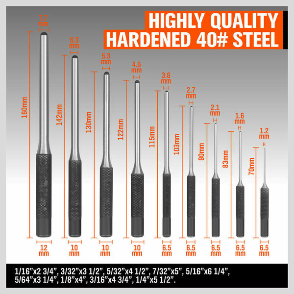 9Pc Roll Pin Punch Set Bolt Catch Gun Building Removing Repair Tool Canvas Pouch Other Hand Tools