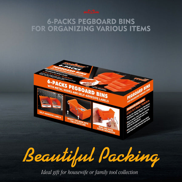 Horusdy 6Pc Pegboard Bins Board Parts Storage With Steel Hooks Tools Organiser Tray Tool Boxes