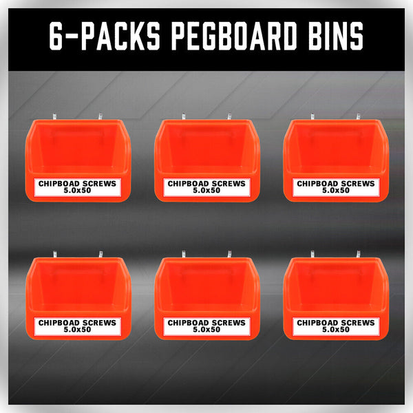 Horusdy 6Pc Pegboard Bins Board Parts Storage With Steel Hooks Tools Organiser Tray Tool Boxes