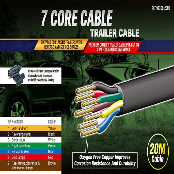 20M X 7 Core Wire Cable Trailer Automotive Boat Caravan Truck Coil V90 Pvc
