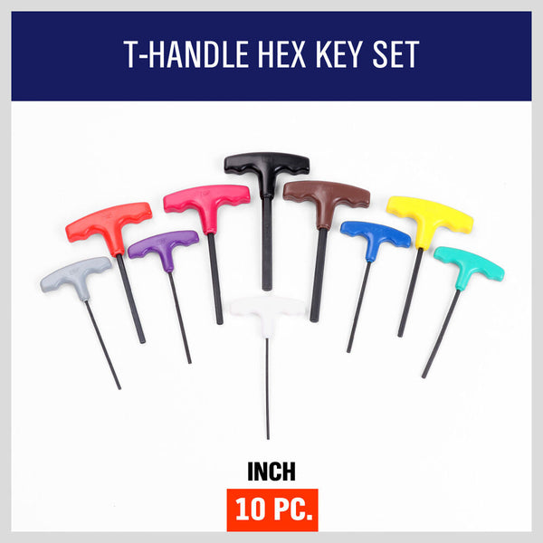 Horusdy 10 Piece T Handle Hex Key Set Allen Wrench Sae/Imperial Sizes 3/32" 3/8" Heat Treated Steel With Color Code Organizer Stand Hex Keys & Hex Wre
