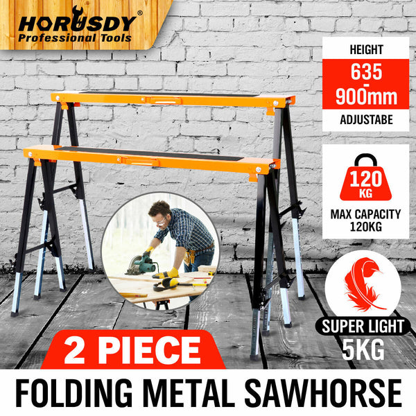 Horusdy 2Pc Mastercraft Sawhorse Metal Folding Non Slip Surface Horse 120Kg Capacity Jacks Stands & Sawhorses