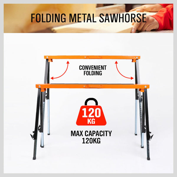 2Pc Mastercraft Sawhorse Metal Folding Non-Slip Surface Horse 120Kg Capacity