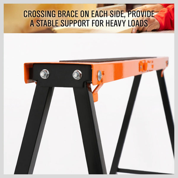 Horusdy 2Pc Mastercraft Sawhorse Metal Folding Non Slip Surface Horse 120Kg Capacity Jacks Stands & Sawhorses