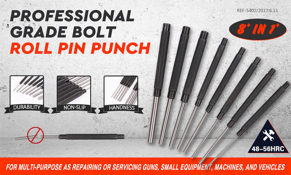 8Pc Heavy Duty Long Pin Punch Set 2.4 To 10Mm Drift Roll Nail Steel Flat End New