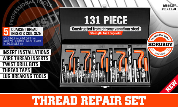 131Pc Metric Thread Repair Kit Drill Helicoil Set Coil Tap Insert With Case
