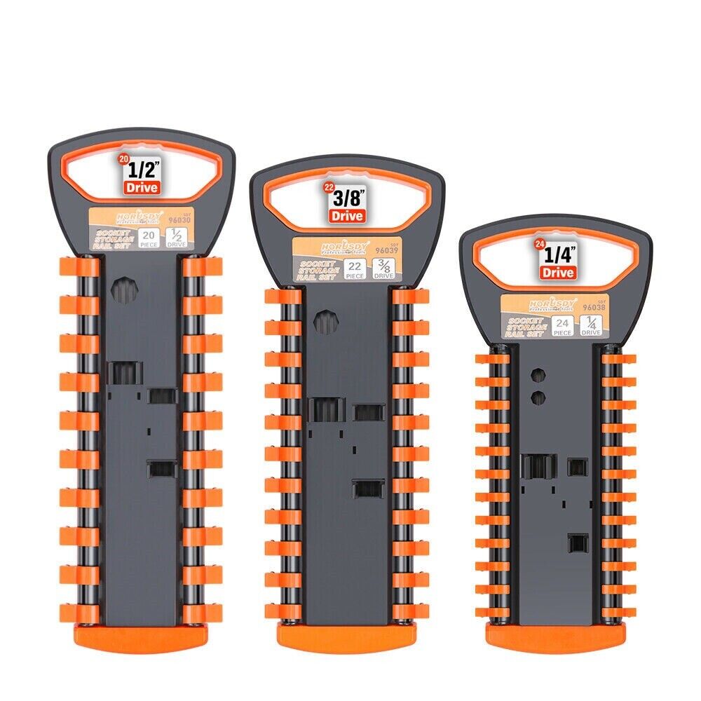 Horusdy 3Pc Socket Rails 66 Holder Space Organiser Garage Rack 1/4" 3/8" 1/2" Other Tool Storage