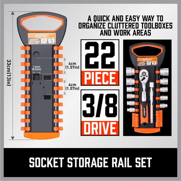 Horusdy 3Pc Socket Rails 66 Holder Space Organiser Garage Rack 1/4" 3/8" 1/2" Other Tool Storage