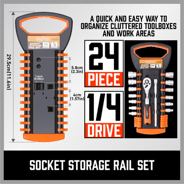 3Pc Socket Rails 66 Holder Space Organiser Garage Rack 1/4" 3/8" 1/2"