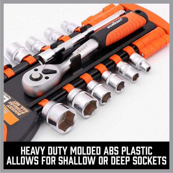 Horusdy 3Pc Socket Rails 66 Holder Space Organiser Garage Rack 1/4" 3/8" 1/2" Other Tool Storage