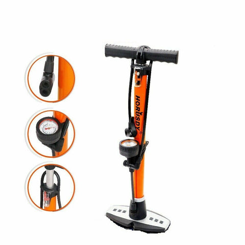 Horusdy High Pressure Air Pump Bicycle Bike Alloy Floor Gauge Ball Balloon Nozzles Pumps