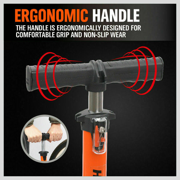 Horusdy High Pressure Air Pump Bicycle Bike Alloy Floor Gauge Ball Balloon Nozzles Pumps